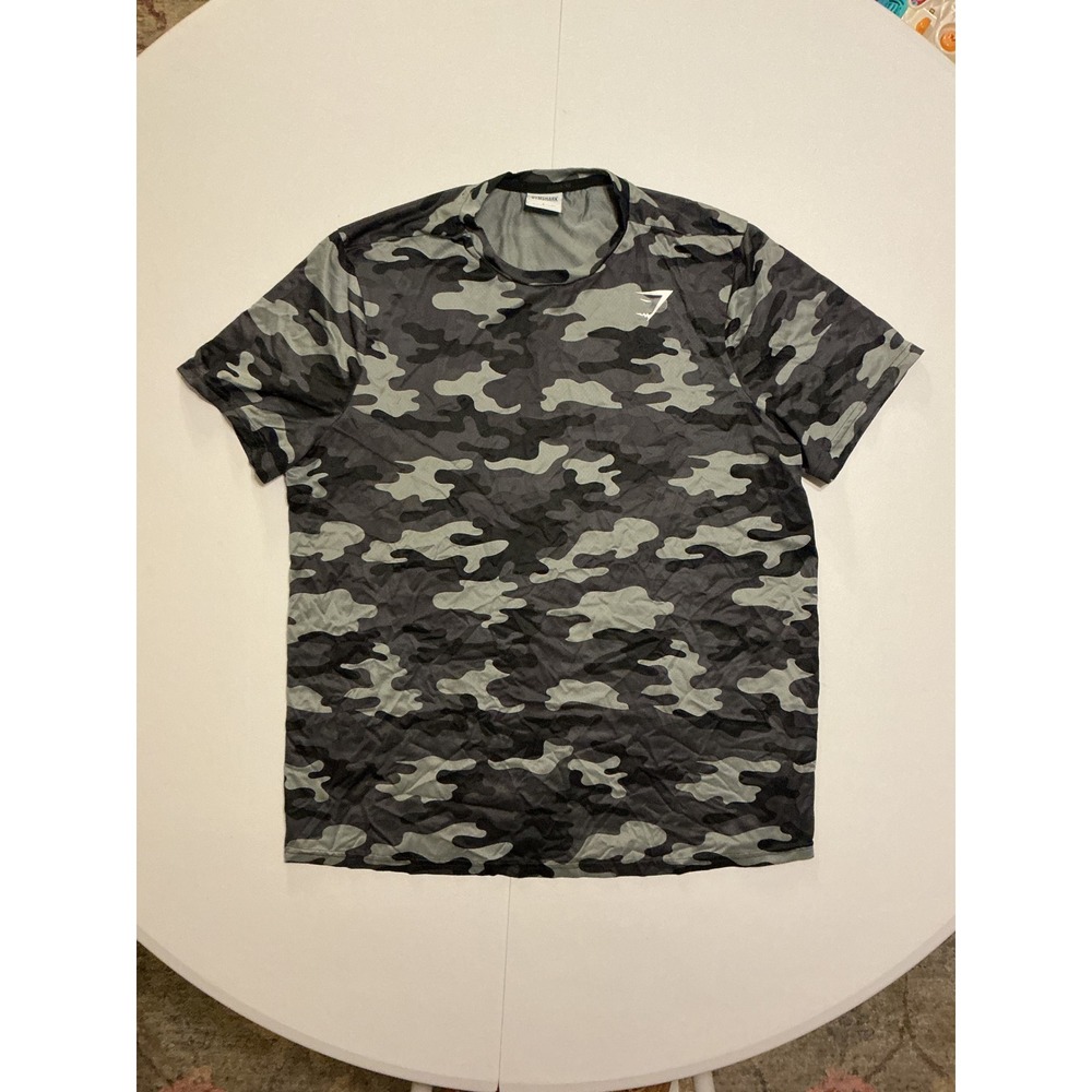 Gymshark Mens Arrival Camo T-Shirt Grey Camouflage Mesh Performance Top L